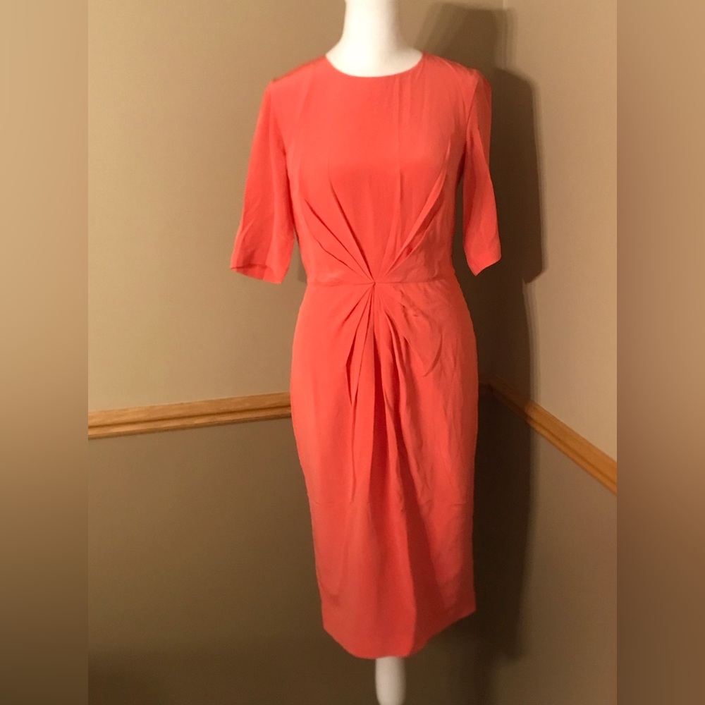 L.K. Bennett Dr Lisburn Silk Crepe Chiffon Twist Knot Front Sheath Dress Size 6